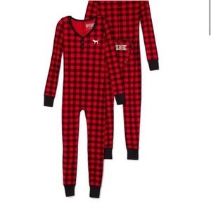 RARE VS PINK Plaid Onesie Pajamas Butt Flap PJs S Victoria's Secret